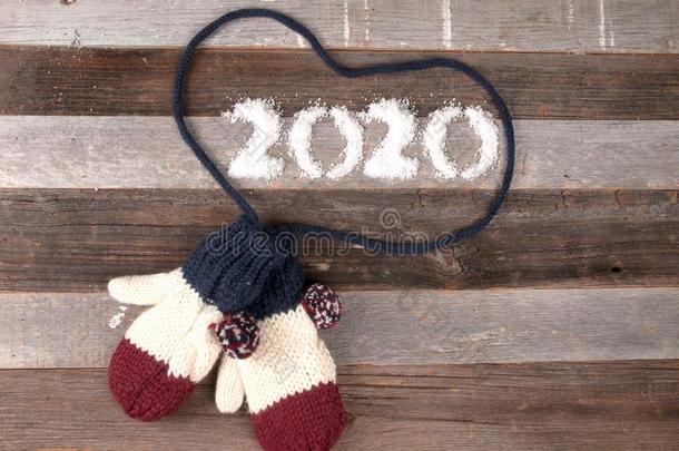 幸福的新的年2020.冬暖和的愈合连指手套