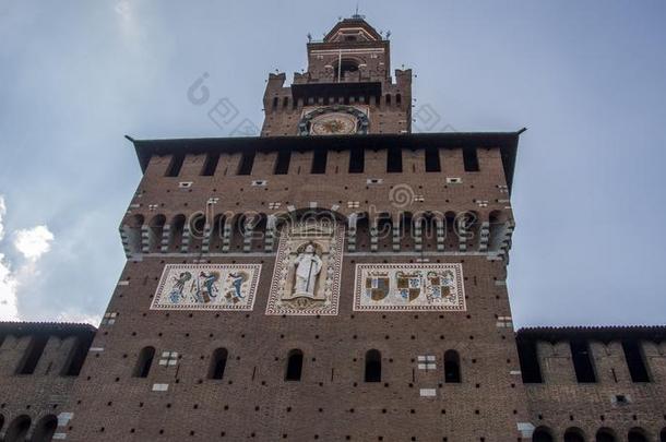 塔关于指已提到<strong>的</strong>人Sforzesko城堡,米兰草帽辫,意大利