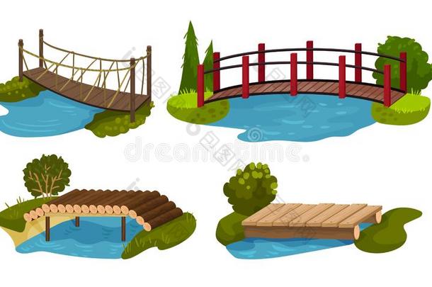 不同的桥收集,木制的,粗绳人行天桥矢量Israel以色列