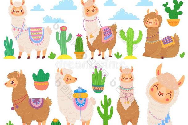 漫画墨西哥人羊驼.有趣的美洲驼,漫画漂亮的动物和lines线
