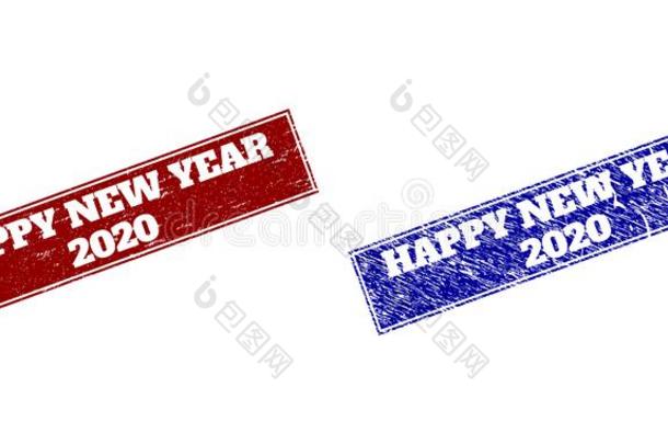 幸福的新的年2020蓝色和红色的长方形<strong>水印</strong>和咕噜
