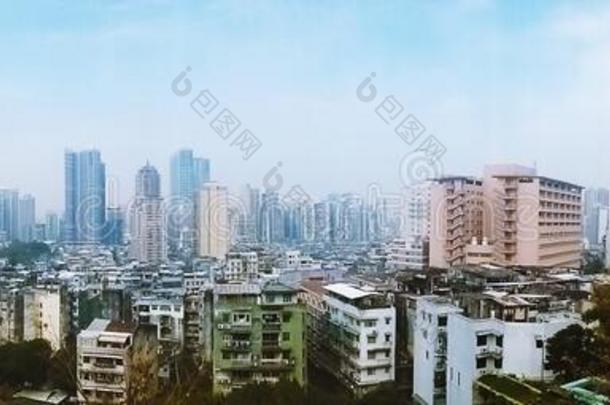 空气的看法关于澳门都市的地平线全景的风景