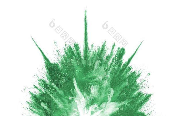 绿色的粉爆炸向白色的背景.
