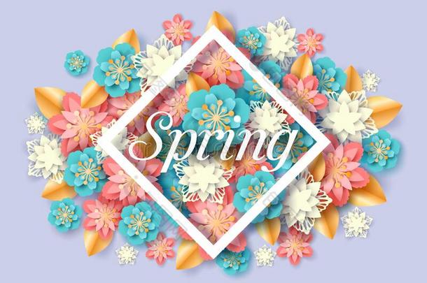 春季季节的花的海报,矢量纸将切开说明