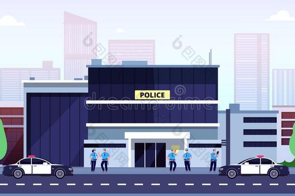 警察部门车站.城市警察部门部门建筑物和堆.警察部门