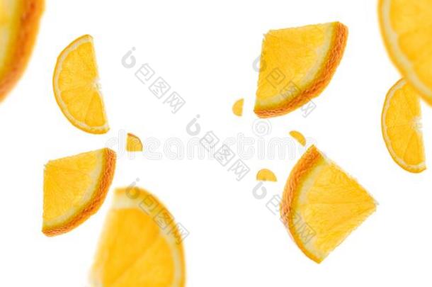 落下成果隔离的.桔子柑橘柑橘属果树飞行的向白色的