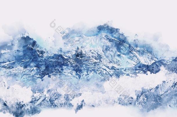 抽象的绘画关于山采用蓝色声调,数字的绘画