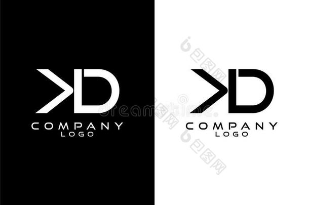 DK/杜兰特现代的标识设计和白色的和黑的颜色det.那个aux.能够是