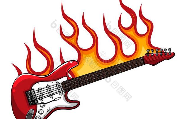矢量说明关于红色的低音歌唱家吉他采用火焰