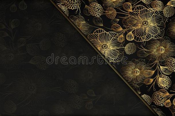 抽象的黑的和金背景和一flor一l质地采用指已提到的人