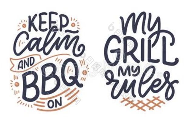 放置和barbecue吃烤烧肉的野餐乐趣标语,伟大的设计为任何的意志.字母