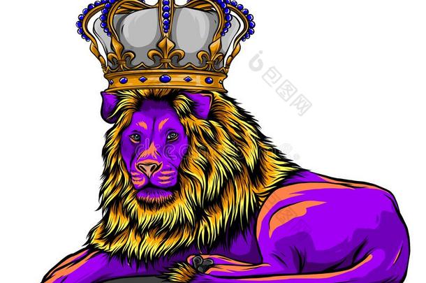王国的狮子和王冠-动物国王上端和长的长鬃毛