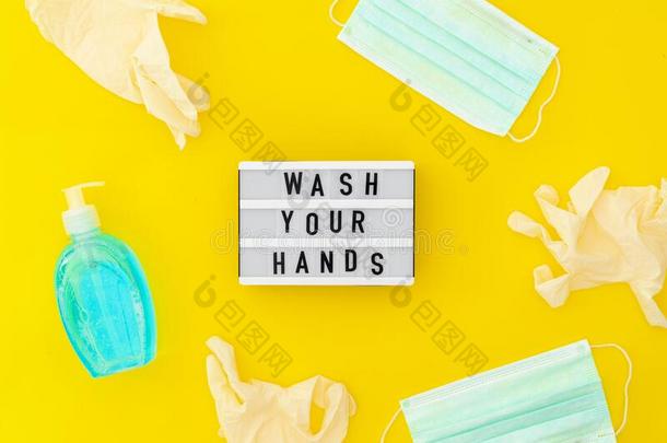 洗你的手<strong>灯箱</strong>和医学的面具,lighid肥皂和中值