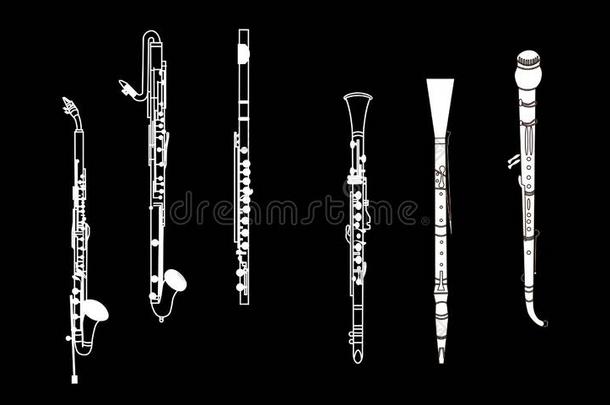 白色的梗概女低音,低音歌唱家和女高音单簧管,欧巴,英语horizontal水平的