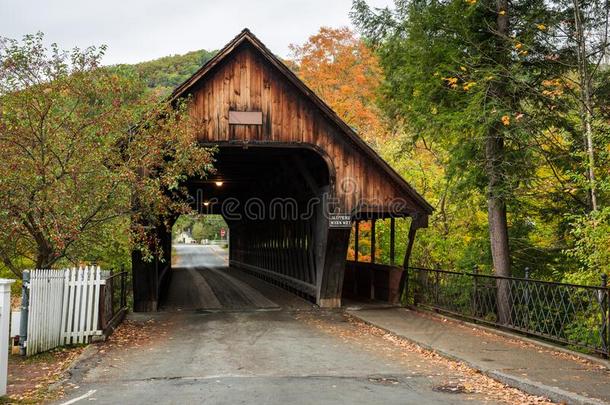 <strong>无人居住</strong>的木制的大量的桥采用秋