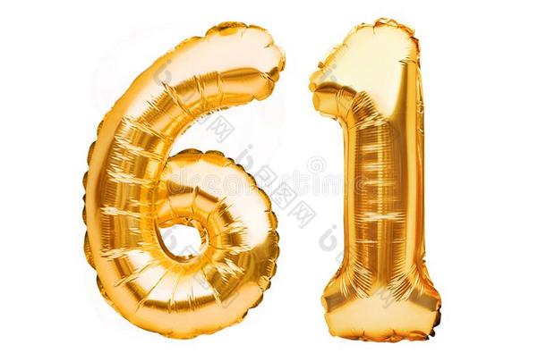 数字<strong>61</strong>num.六十num.一使关于金色的需充气的气球隔离的