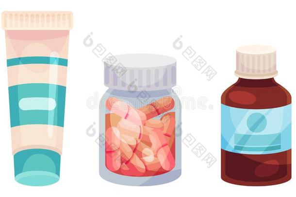 配药学的瓶子和药喜欢药片和胶囊采用