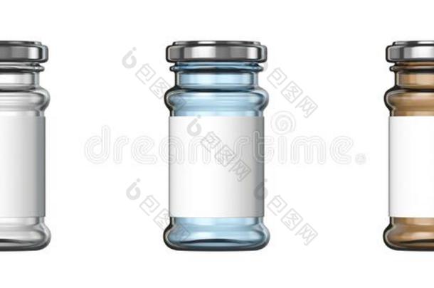 白色的,蓝色和棕色的大的玻璃罐子白色的标签3英语字母表中的第四个字母
