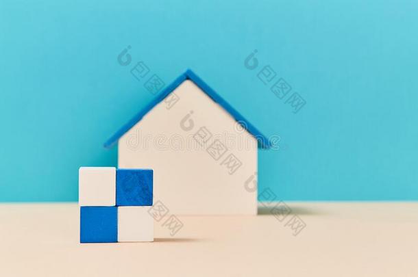 模型关于房屋小型的向变模糊背景.正方形关于木制的
