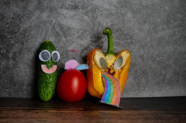 有趣的蔬菜和有趣的面容.蔬菜字符.