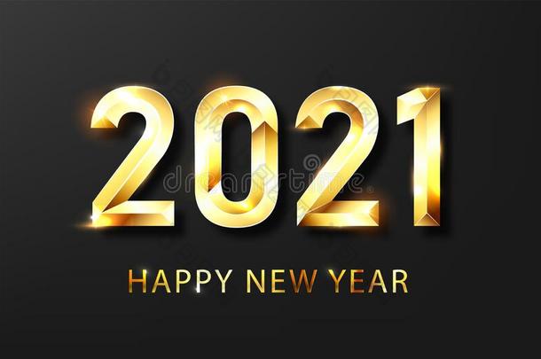 幸福的新的年2021横幅.金色的矢量奢侈文本2021幸福的