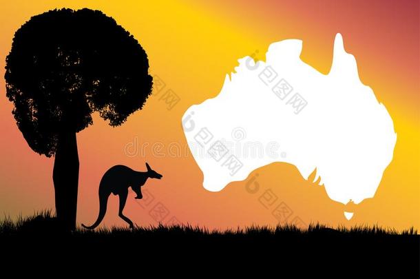 澳洲人地图袋鼠和<strong>博</strong>阿布树