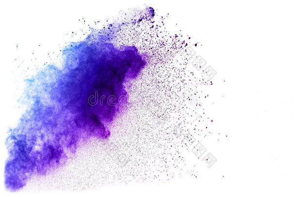 蓝色-紫色的颜色粉爆炸云隔离的向白色的后面
