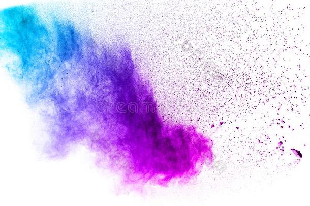蓝色-紫色的颜色粉爆炸云隔离的向白色的后面