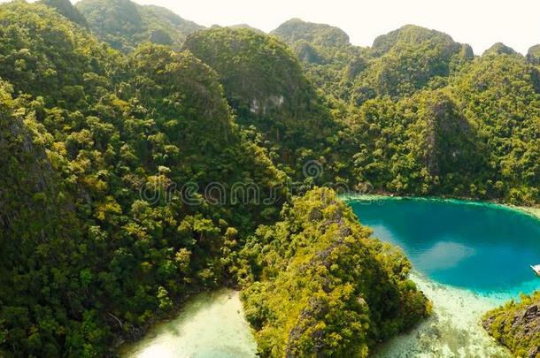 coronary冠的,巴拉望岛,菲律宾,空气的看法关于美丽的孪生儿之一拉古