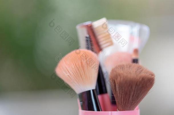 化妆艺术家应用女人面容美丽的.