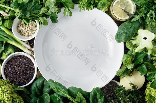空的盘子蔬菜成果草本植物超级食物水顶看法恢复健康的状态