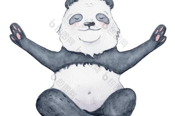漂亮的熊猫熊采用瑜伽位置漫画水彩插科打