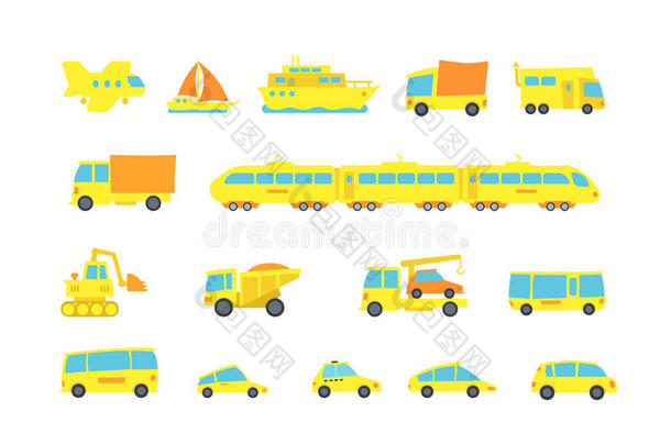 放置黄色的小孩运送.多样机器货物和乘客