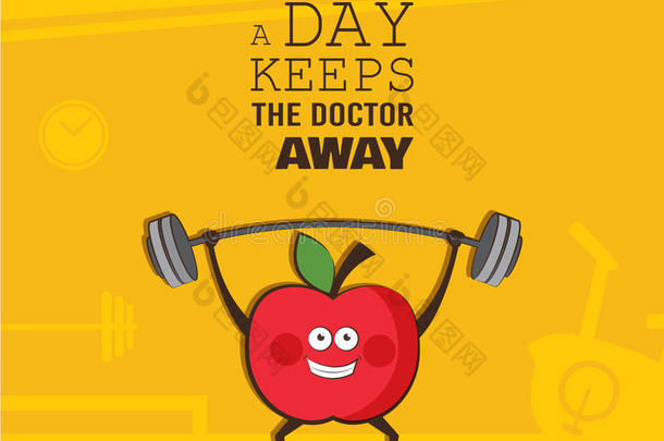 海报关于幸福的苹果练习在一健身房.He一lthy生活方式modularpulsionorbitaltransfervehicle