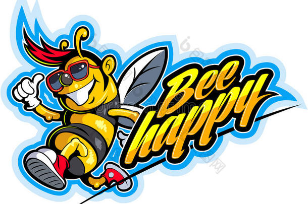 漫画方式幸福的,微笑的蜜蜂采用太阳镜