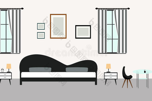 卧室内部和家具采用现代的方式