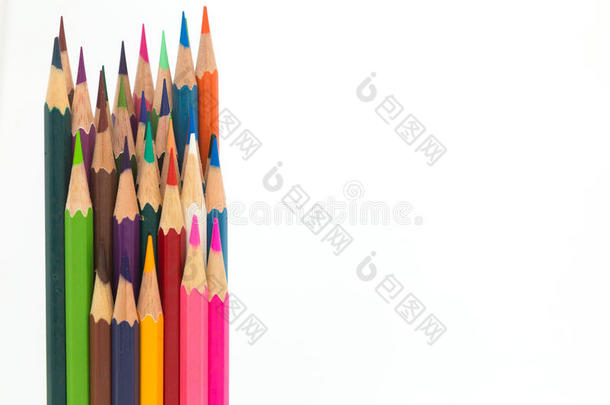 多重的颜色木制的铅笔向白色的