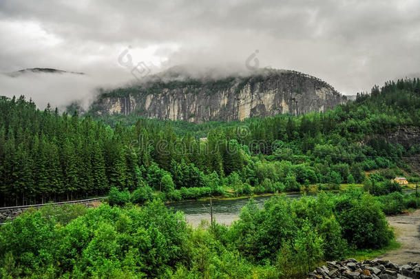 美丽的风景和风景看法关于挪威,绿色的风景关于