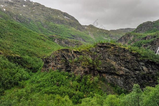 美丽的风景和风景看法关于挪威,绿色的风景关于
