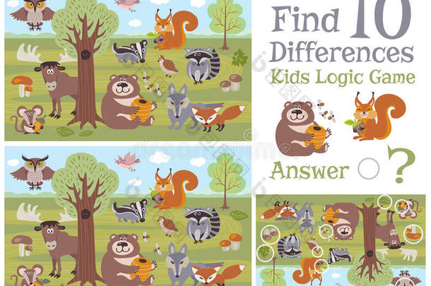 发现差别教育的小孩游戏和森林动物字符