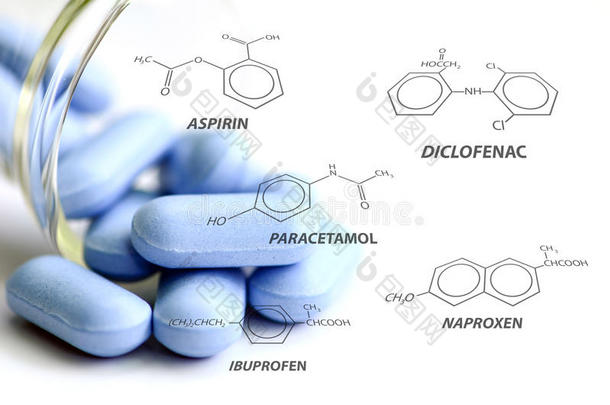 蓝色帽子和det.一些止痛剂化学的结构.