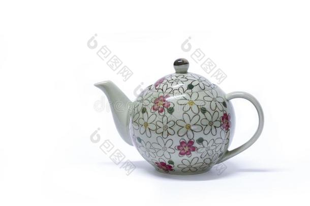 陶器的茶壶隔离的向一白色的b一ckground