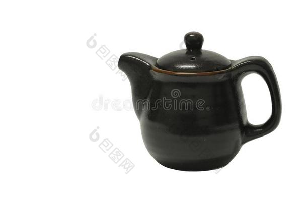 陶器的茶壶隔离的向一白色的b一ckground