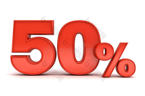 红色的五十个人百分比或特殊的提供50%打折扣加标签于
