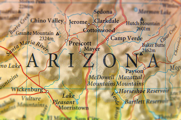 地理学的地图关于亚利桑那州国家关