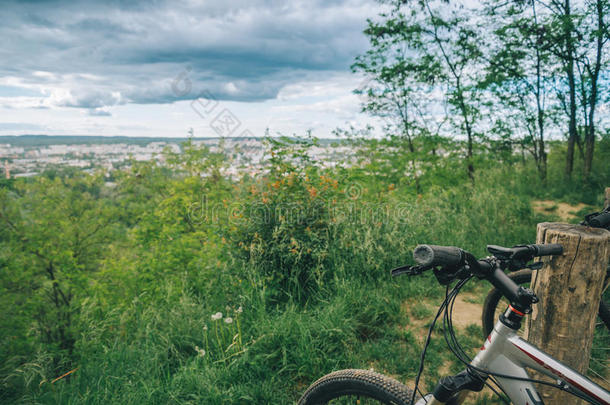 两个自行车台厚度城市看法向背景