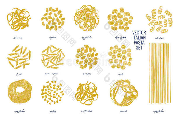 不同的种类关于意大利人面团和名字.意大利宽面条,海螺