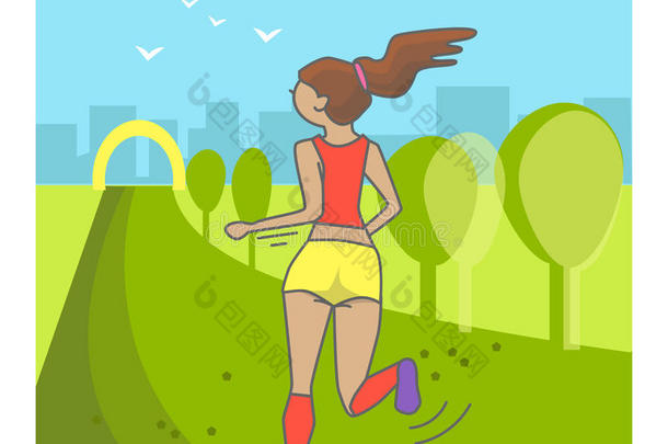 跑步女人.颜色运动海报,照片或横幅.Vect或图解