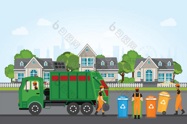 城市浪费再循环观念和垃圾货车和垃圾collect收集