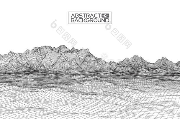 抽象的<strong>矢量</strong>线<strong>框</strong>图风景背景.通讯、<strong>信息</strong>空间格子.